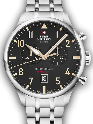 Swiss Military by Chrono Vintage Ρολόι Χρονογράφος Μπαταρίας με Ασημί Μεταλλικό Μπρασελέ SM34098.04