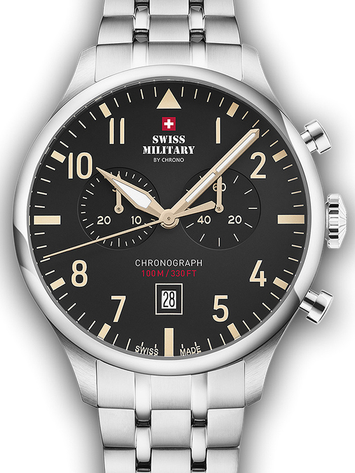 Swiss Military by Chrono Vintage Roloi Xronogafos Batarias me Asimi Metalliko Brasele SM34098.04