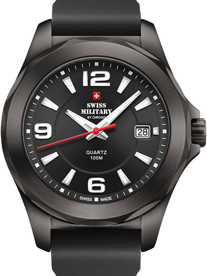 Swiss Military by Chrono Roloi Batarias me Mavro Kaoutsouk Louraki SM34099.03