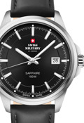 Swiss Military by Chrono Classic Roloi Batarias me Mavro Dermatino Louraki SM34104.08