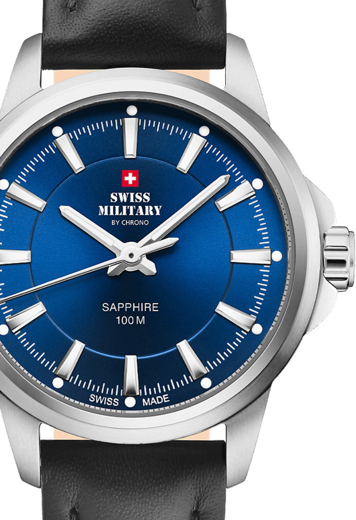 Swiss Military by Chrono Classic Roloi Batarias me Mavro Dermatino Louraki SM34105.10