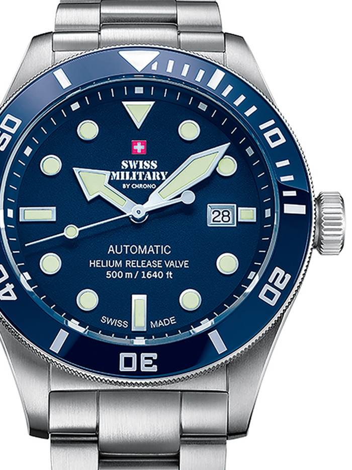 Swiss Military by Chrono Roloi Aftomato me Asimi Metalliko Brasele SMA34075.02
