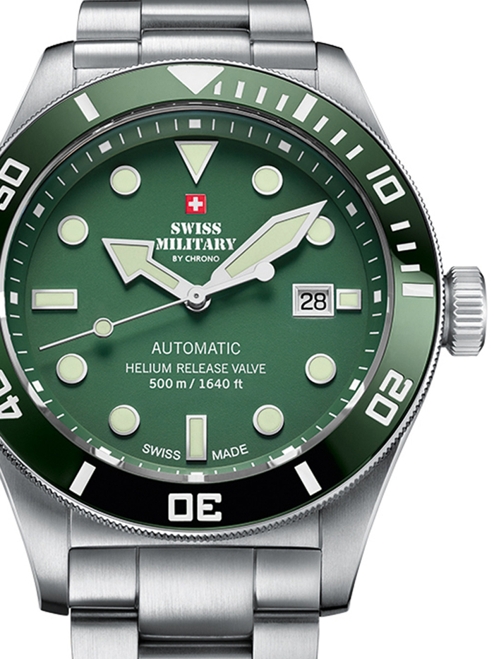 Swiss Military by Chrono Roloi Aftomato me Asimi Metalliko Brasele SMA34075.03