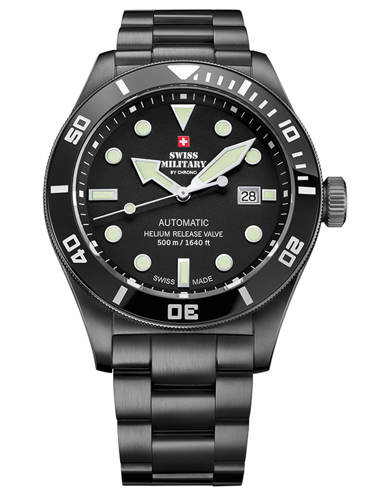 Swiss Military by Chrono Ρολόι Αυτόματο με Μαύρο Μεταλλικό Μπρασελέ SMA34075.04