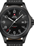 Swiss Military by Chrono Roloi Aftomato me Mavro Dermatino Louraki SMA34077.04