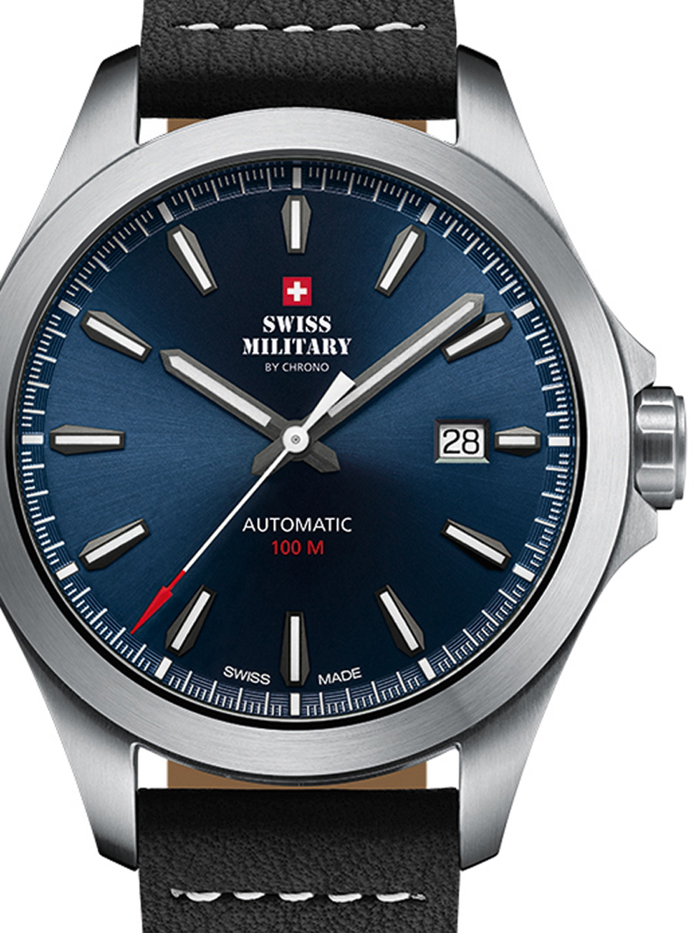 Swiss Military by Chrono Roloi Aftomato me Mavro Dermatino Louraki SMA34077.08
