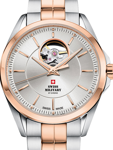 Swiss Military by Chrono Ρολόι Αυτόματο με Ροζ Χρυσό / Ασημί Μεταλλικό Μπρασελέ SMA34085.29