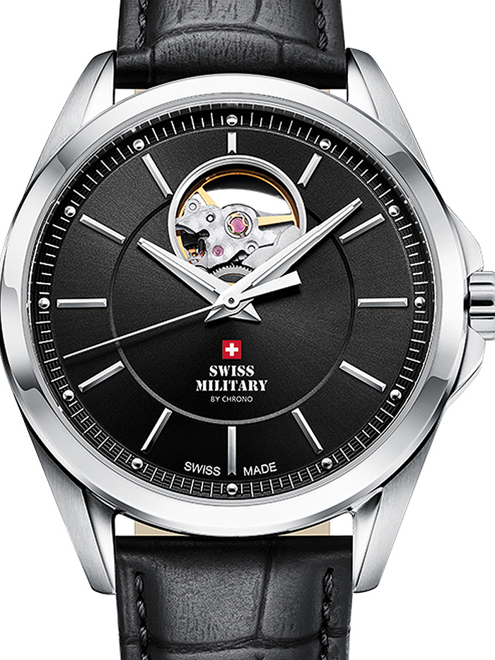 Swiss Military by Chrono Roloi Aftomato me Mavro Dermatino Louraki SMA34085.33