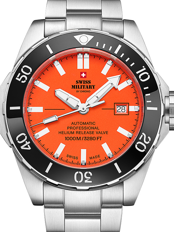 Swiss Military by Chrono Diver Roloi Aftomato me Asimi Metalliko Brasele SMA34092.03