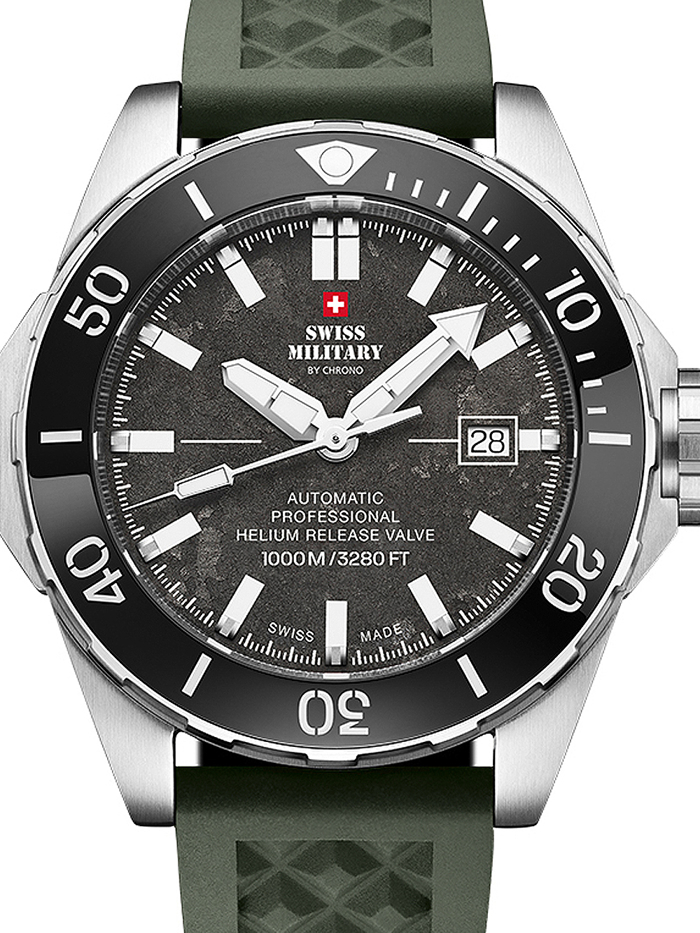Swiss Military by Chrono Diver Roloi Aftomato me Prasino Kaoutsouk Louraki SMA34092.09