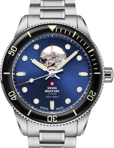 Swiss Military by Chrono Open-Heart Diver Ρολόι Αυτόματο με Ασημί Μεταλλικό Μπρασελέ SMA34106.12