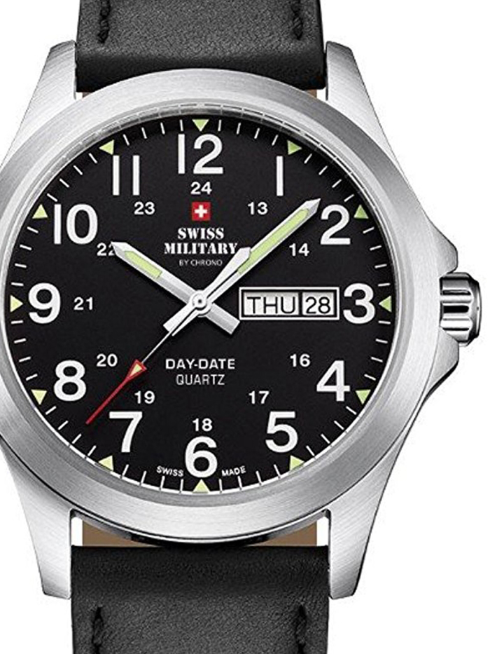 Swiss Military by Chrono Roloi Batarias me Mavro Dermatino Louraki SMP36040.15