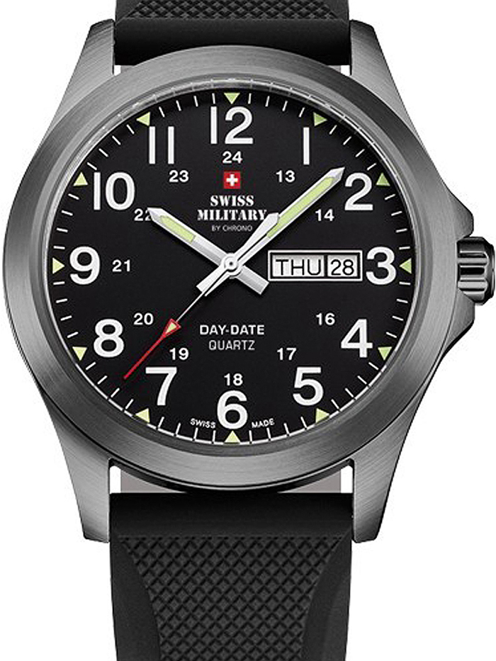 Swiss Military by Chrono Roloi Batarias me Mavro Kaoutsouk Louraki SMP36040.20