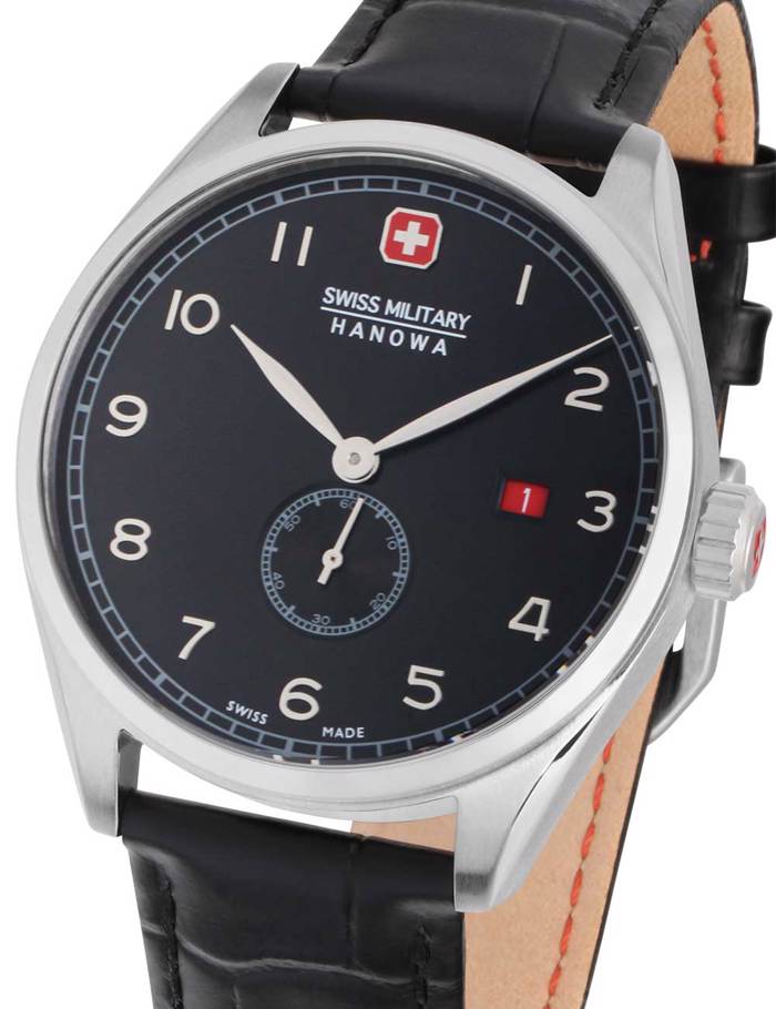 Swiss Military Hanowa Lynx Roloi Batarias me Mavro Dermatino Louraki SMWGB0000703