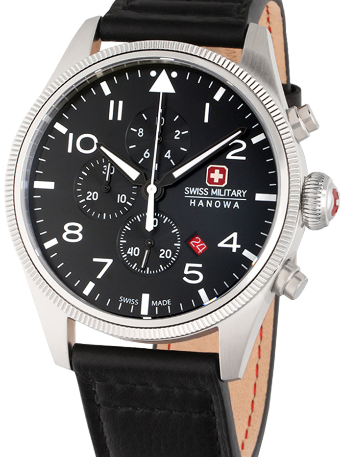 Swiss Military Hanowa Thunderbolt Roloi Xronogafos Batarias me Mavro Dermatino Louraki SMWGI0000401