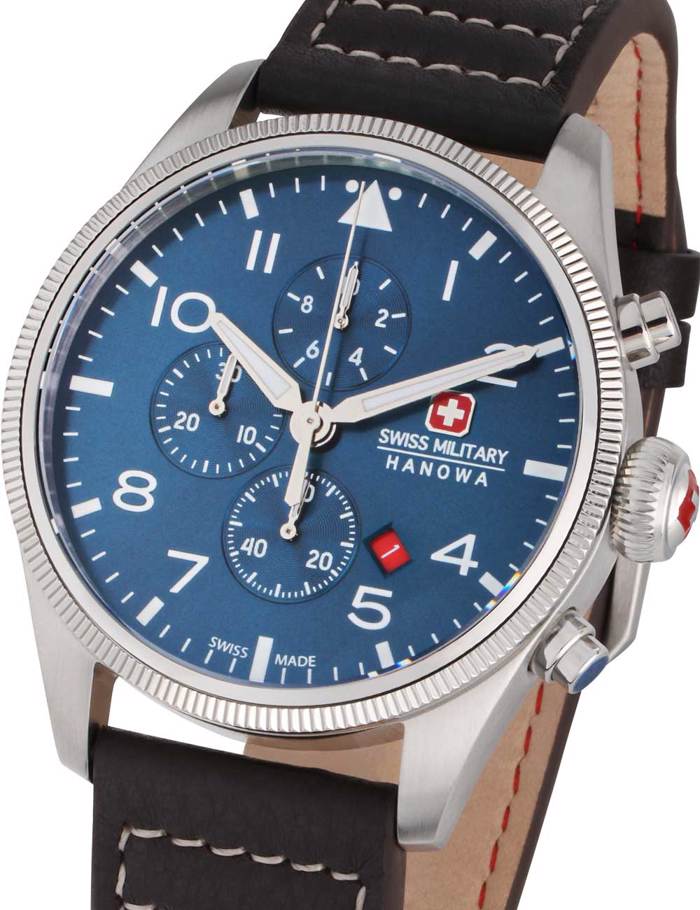 Swiss Military Hanowa Thunderbolt Roloi Xronogafos Batarias me Kafe Dermatino Louraki SMWGC0000402