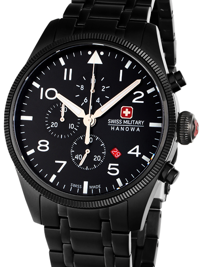 Swiss Military Hanowa Thunderbolt Roloi Xronogafos Batarias me Mavro Metalliko Brasele SMWGI0000431