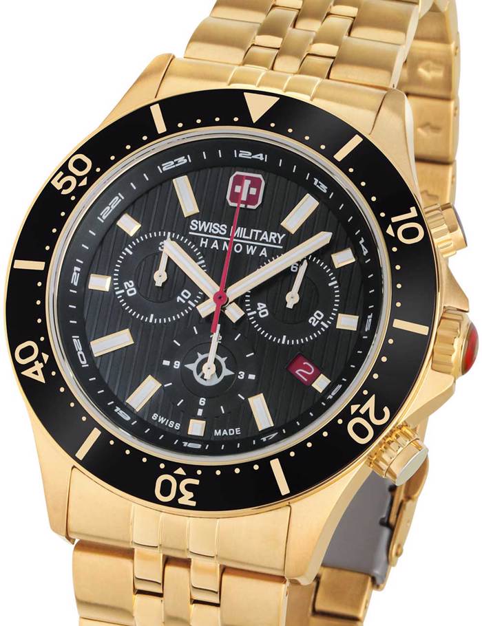 Swiss Military Hanowa Flagship X Roloi Xronogafos Batarias me Xruso Metalliko Brasele SMWGI2100710