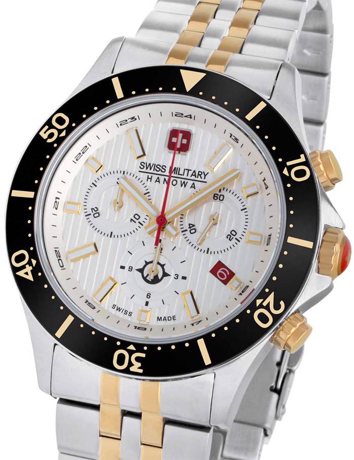 Swiss Military Hanowa Flagship X Roloi Xronogafos Batarias me Xruso / Asimi Metalliko Brasele SMWGI2100760