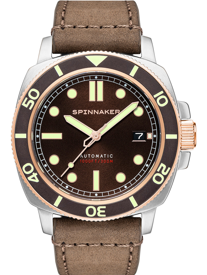 Spinnaker Hull Diver Roloi Aftomato me Kafe Dermatino Louraki SP-5088-04