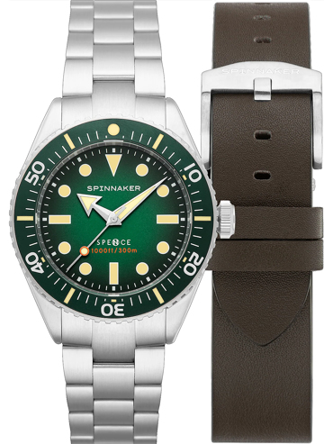 Spinnaker Spence Diver Ρολόι Αυτόματο με Ασημί Μεταλλικό Μπρασελέ και Καφέ Δερμάτινο Λουράκι SP-5097-44