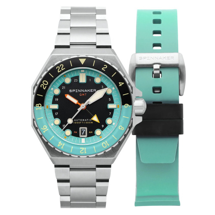 Spinnaker Dumas GMT Roloi Aftomato me Asimi Metalliko Brasele kai Glazio Kaoutsouk Louraki SP-5119-33
