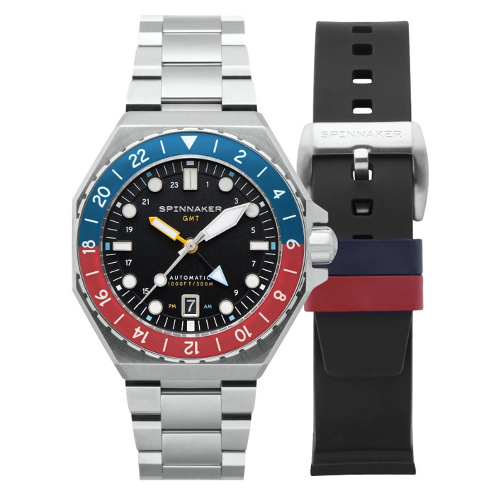 Spinnaker Dumas GMT Roloi Aftomato me Asimi Metalliko Brasele kai Mavro Kaoutsouk Louraki SP-5119-44