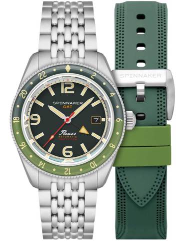 Spinnaker Fleuss GMT Ρολόι Αυτόματο με Ασημί Μεταλλικό Μπρασελέ και Πράσινο Καουτσούκ Λουράκι SP-5120-44