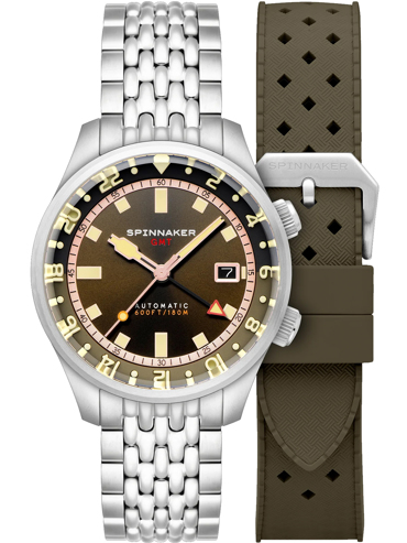 Spinnaker Bradner GMT Ρολόι Αυτόματο με Ασημί Μεταλλικό Μπρασελέ και Καφέ Καουτσούκ Λουράκι SP-5121-22