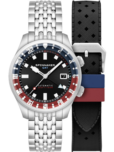 Spinnaker Bradner GMT Ρολόι Αυτόματο με Ασημί Μεταλλικό Μπρασελέ και Μαύρο Καουτσούκ Λουράκι SP-5121-55