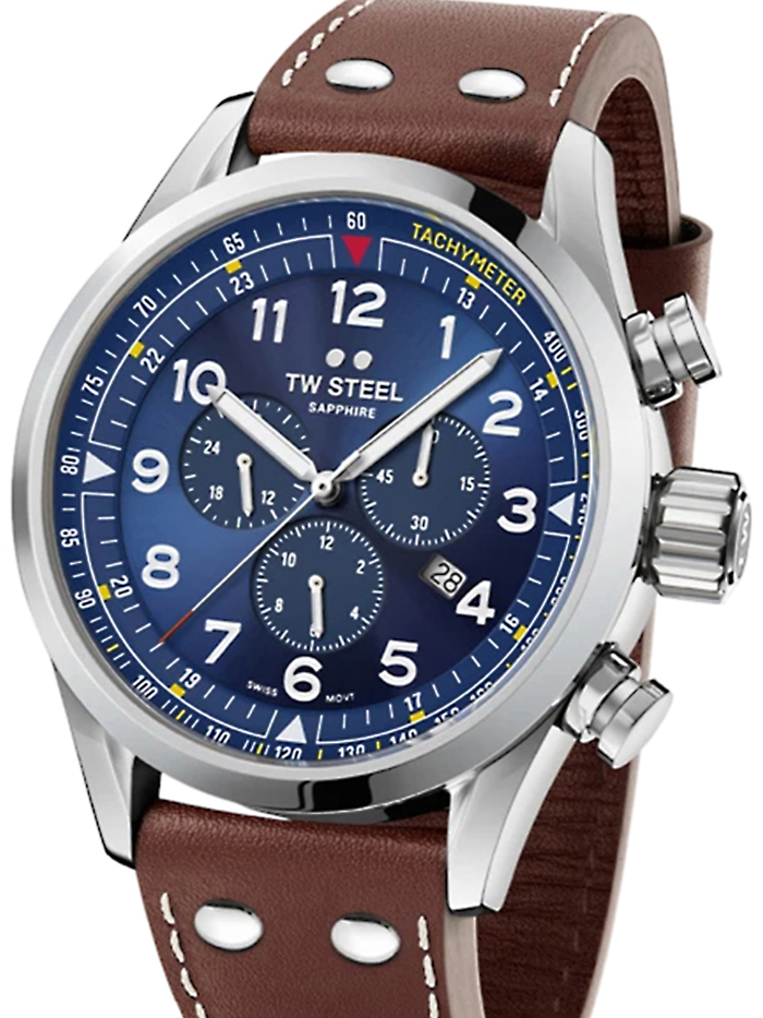 TW-Steel Volante Roloi Xronogafos Batarias me Kafe Dermatino Louraki SVS201