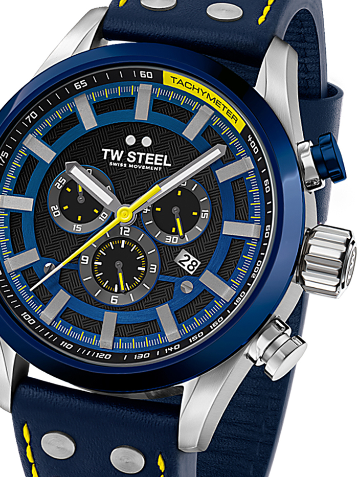 TW-Steel Fast Lane Limited Edition Roloi Xronogafos Batarias me Ble Dermatino Louraki SVS208