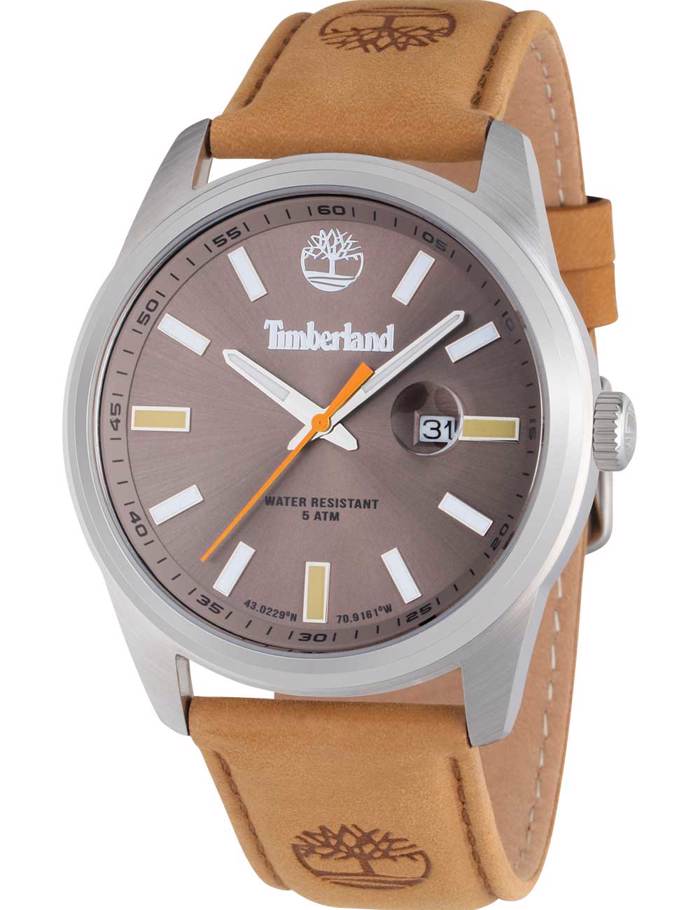 Timberland Orford Roloi Batarias me Kafe Dermatino Louraki TDWGB0010803