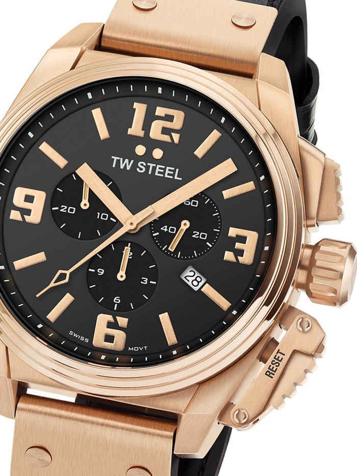 TW-Steel Canteen Limited Edition Roloi Xronogafos Batarias me Mavro Dermatino Louraki TW1014