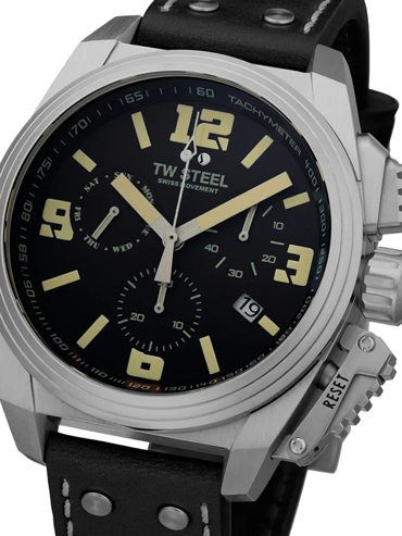 TW-Steel Canteen Ρολόι Χρονογράφος Μπαταρίας με Μαύρο Δερμάτινο Λουράκι TW1111