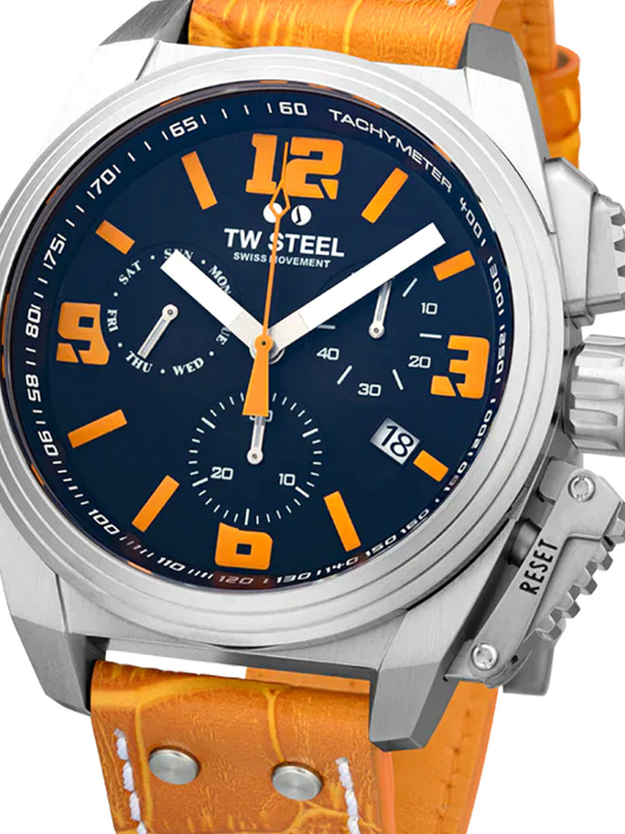 TW-Steel Canteen Roloi Xronogafos Batarias me Portokali Dermatino Louraki TW1112