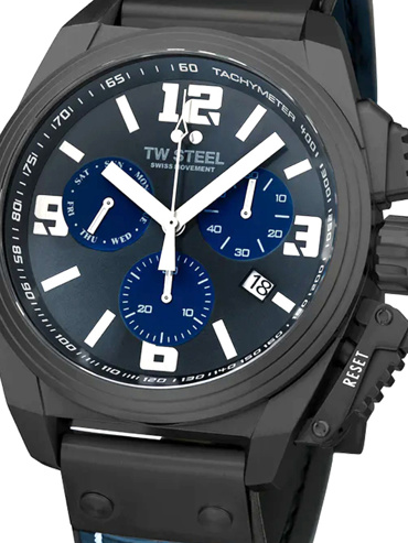 TW-Steel Canteen Ρολόι Χρονογράφος Μπαταρίας με Μπλε Δερμάτινο Λουράκι TW1117