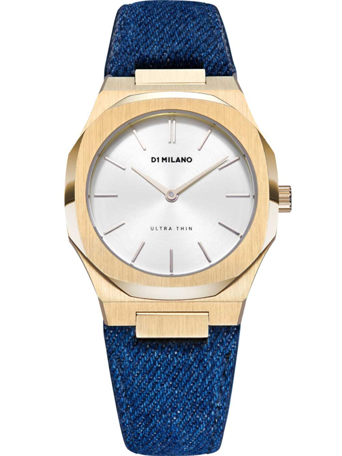 D1 Milano Classic Denim Ultra Thin Roloi Batarias me Ble Dermatino Louraki UTDL03
