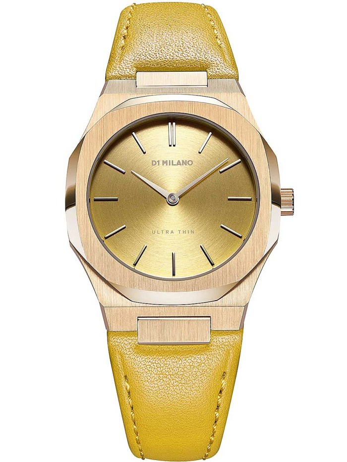 D1 Milano Ultra Thin Roloi Batarias me Kitrino Dermatino Louraki UTLL12