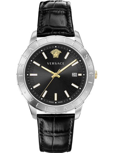 Versace Univers Ρολόι Μπαταρίας με Μαύρο Δερμάτινο Λουράκι VE2C00221