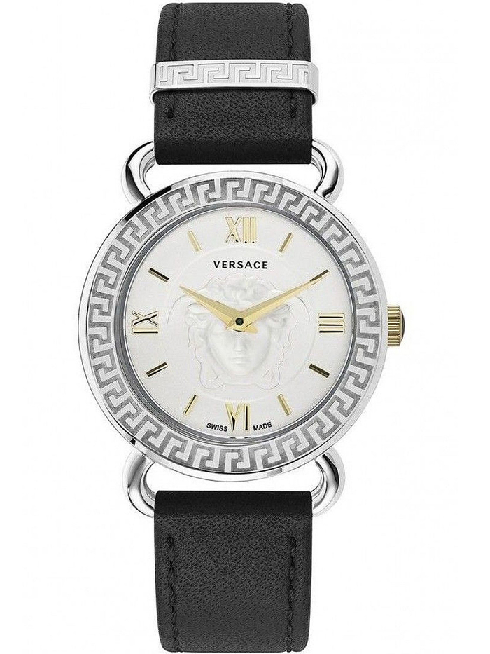 Versace Medusa Roloi Batarias me Mavro Dermatino Louraki VEPU00220