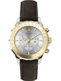 Versace Signature Chronograph Roloi Xronogafos Batarias me Kafe Dermatino Louraki VEV601323