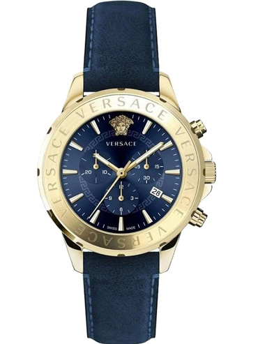 Versace Signature Chronograph Ρολόι Χρονογράφος Μπαταρίας με Μπλε Δερμάτινο Λουράκι VEV601423