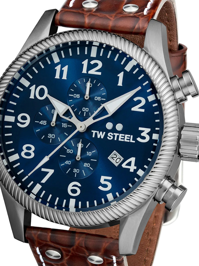 TW-Steel Volante Roloi Xronogafos Batarias me Kafe Dermatino Louraki VS111
