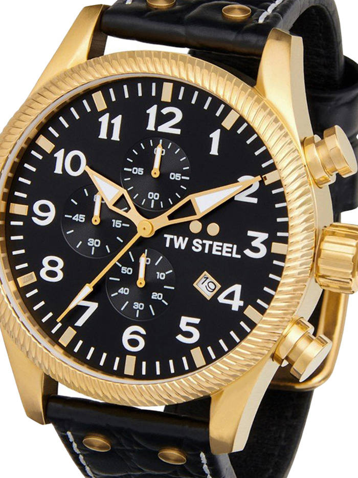 TW-Steel Volante Roloi Xronogafos Batarias me Mavro Dermatino Louraki VS115