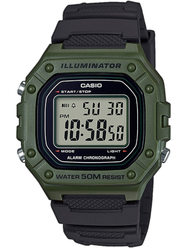 Casio Collection Ρολόι Μπαταρίας με Μαύρο Καουτσούκ Λουράκι W-218H-3AVEF