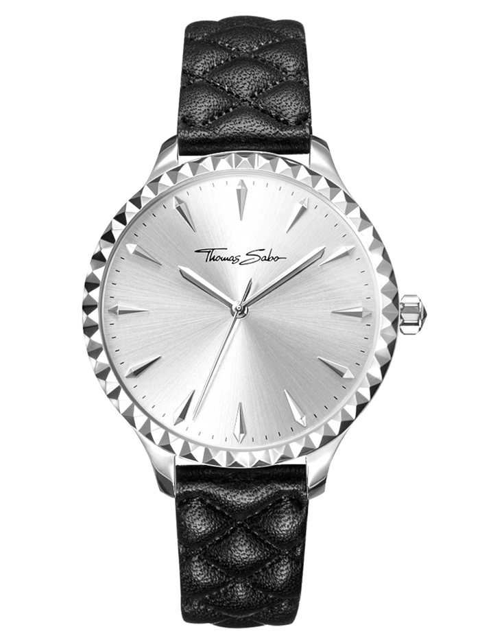 Thomas Sabo Ladies Roloi Batarias me Mavro Dermatino Louraki WA0320-203-201