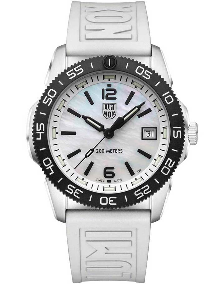 Luminox Pacific Diver Roloi Batarias me Lefko kai Fouxia Kaoutsouk Louraki XS.3128M.SET