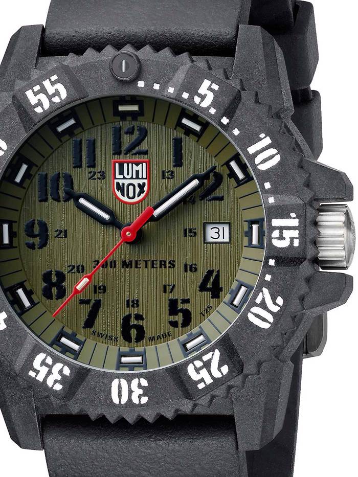 Luminox Carbon Seal 3800 Serie Roloi Batarias me Mavro Kaoutsouk Louraki XS.3813.L