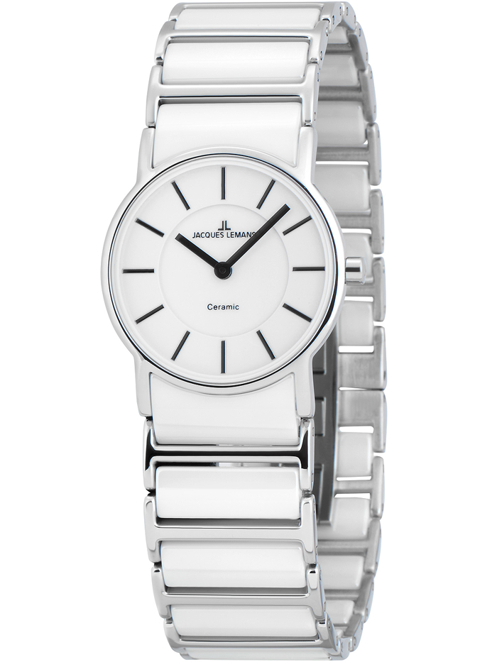 Jacques Lemans York Roloi Batarias me Asimi / Lefko Keramiko Brasele 1-1649E